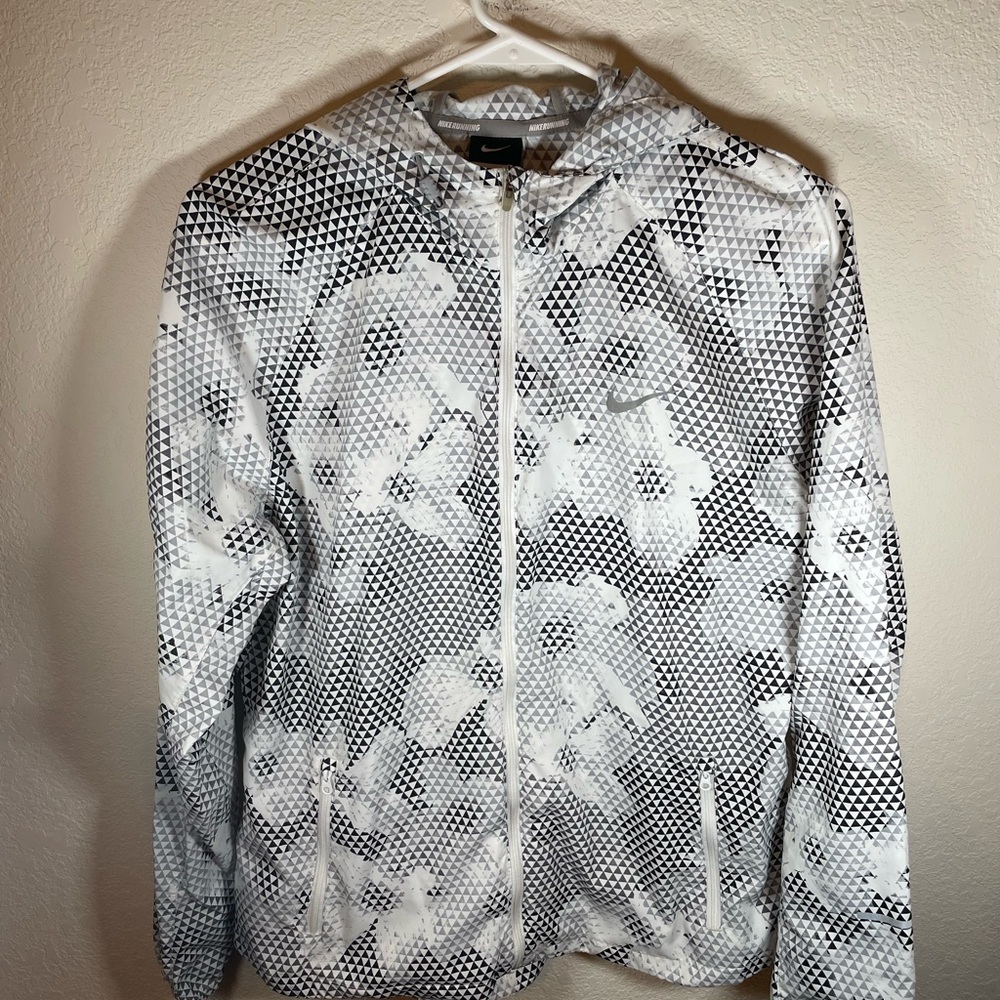 Nike Gray White Floral Running Distance Lightweight Reflective Zip-Up Jacket - Picture 3 of 7